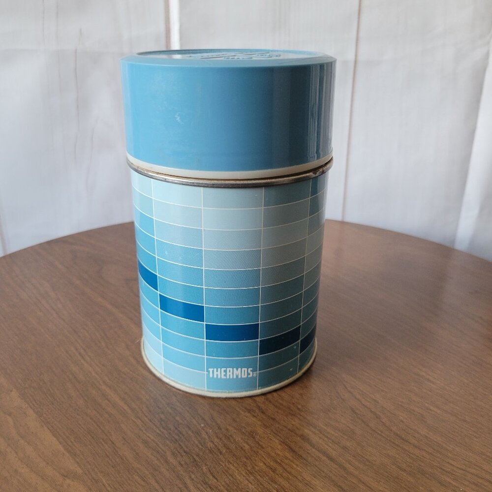 Vintage King Seeley 1970’s Blue Thermos Brand Coffee, Soup Cup, Metal Thermos